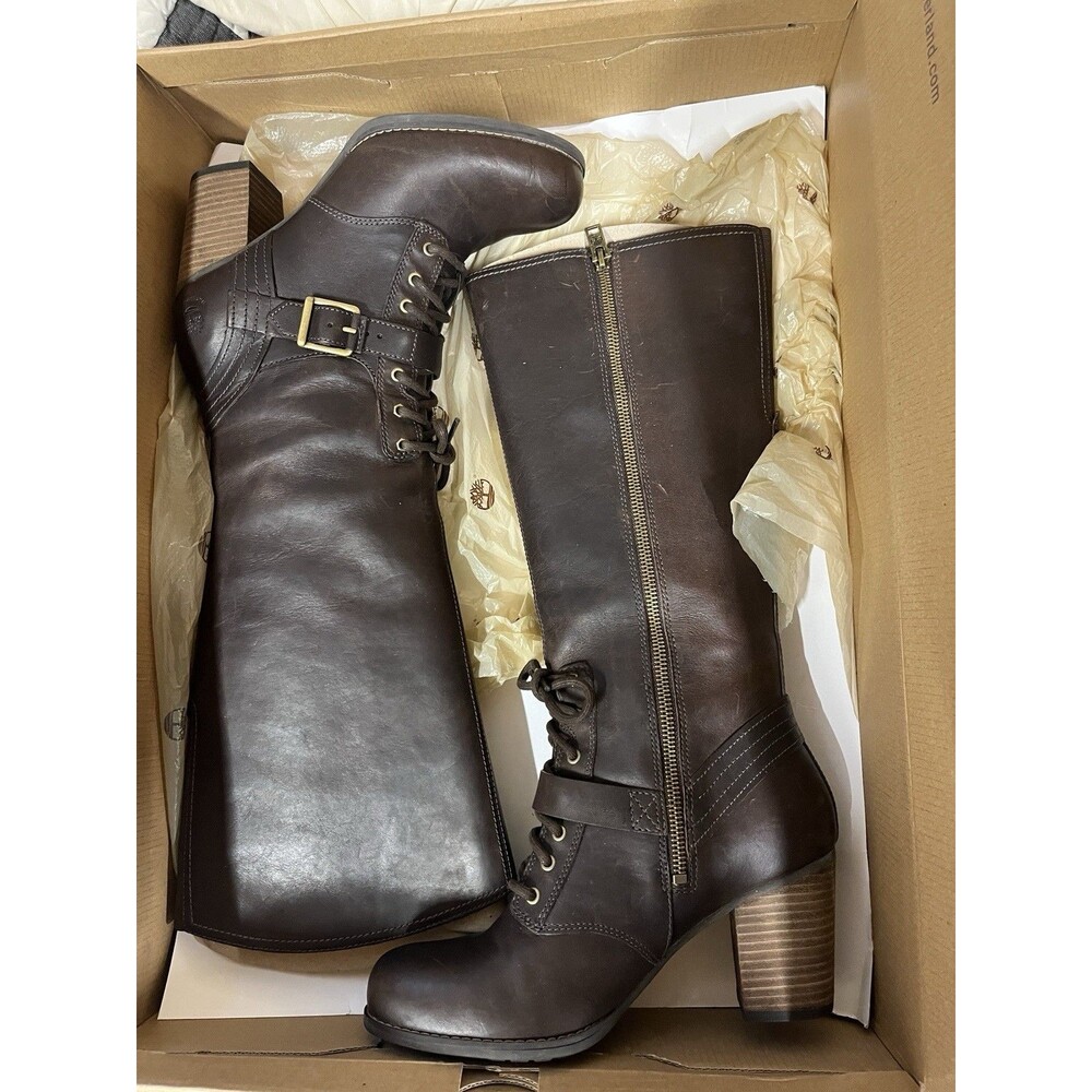 Timberland EK Trenton’s Tall Women’s Boots 8537 Size 8 Lace Up Brown Buckle Zip